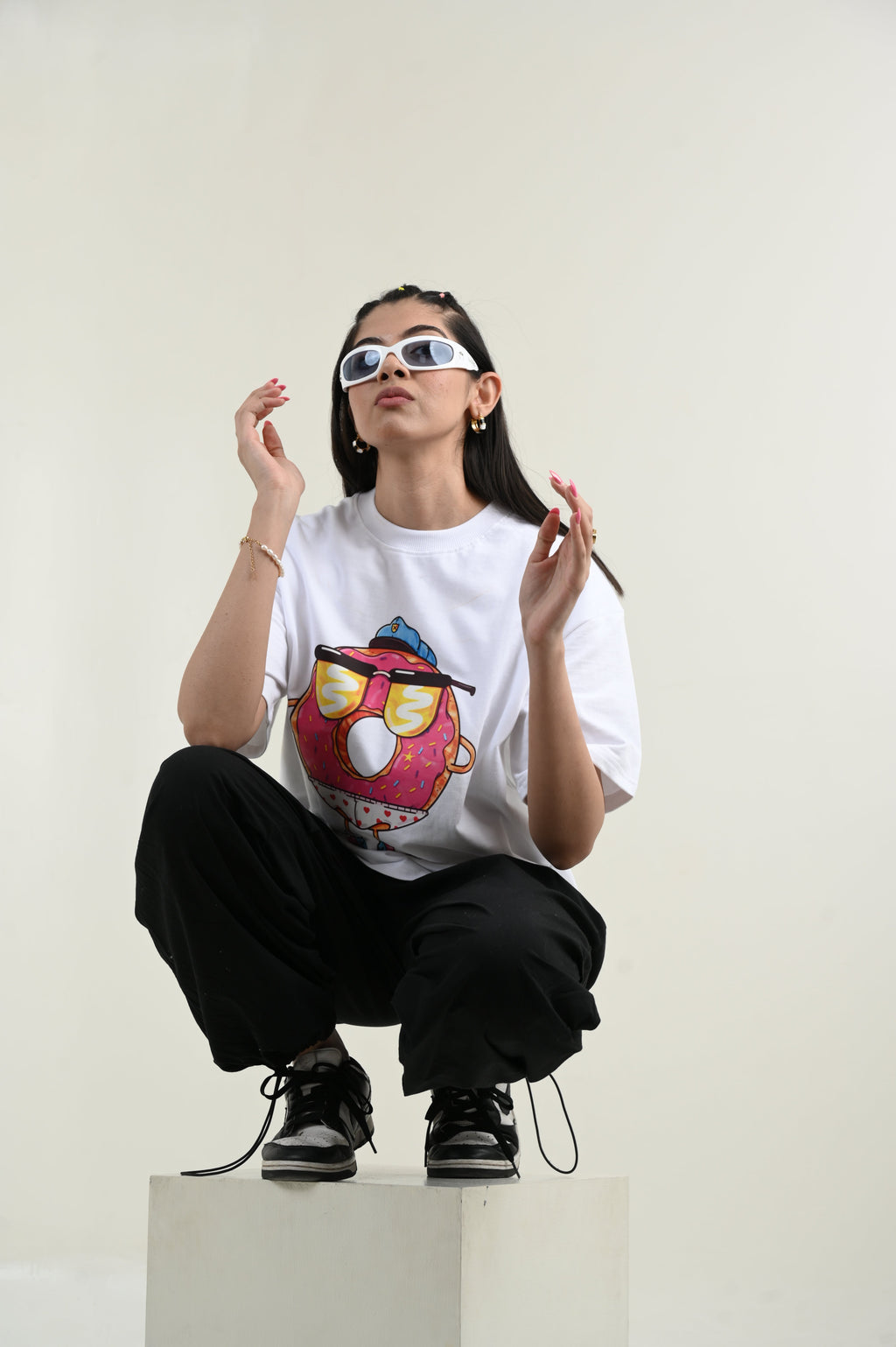 Donut Love 100% Cotton Oversized White T-shirt at Kamakhyaa by Unfussy. This item is 100% cotton, Casual Wear, Organic, Oversized Fit, Printed, T-Shirts, Unfussy, Unisex, White, Womenswear