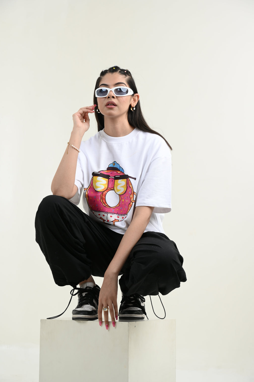 Donut Love 100% Cotton Oversized White T-shirt at Kamakhyaa by Unfussy. This item is 100% cotton, Casual Wear, Organic, Oversized Fit, Printed, T-Shirts, Unfussy, Unisex, White, Womenswear