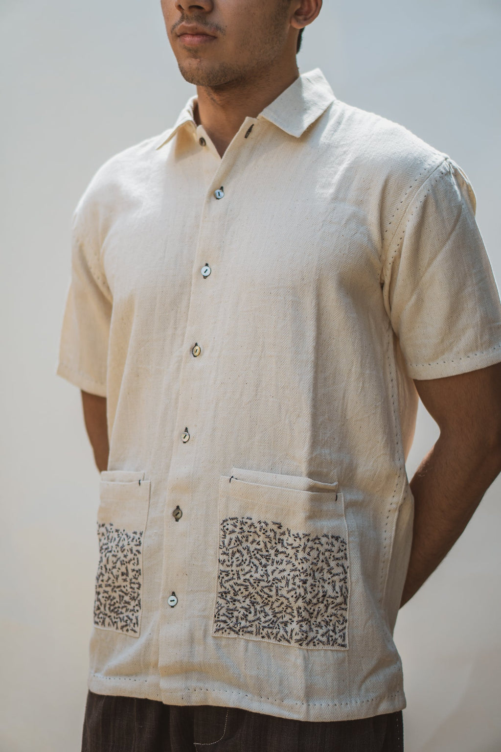 Double Pocket Shirt at Kamakhyaa by Lafaani. This item is 100% pure cotton, Casual Wear, Kora, Menswear, Organic, Regular Fit, Shirts, Solids, Sonder, Undyed and unbleached