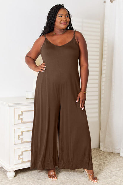 Double Take Full Size Soft Rayon Spaghetti Strap Tied Wide Leg Jumpsuit at Kamakhyaa by Trendsi. This item is Double Take, Ship from USA, Trendsi, Womenswear