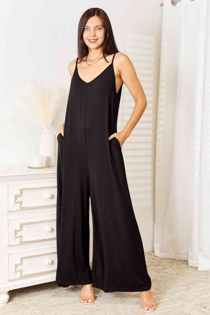 Double Take Full Size Soft Rayon Spaghetti Strap Tied Wide Leg Jumpsuit at Kamakhyaa by Trendsi. This item is Double Take, Ship from USA, Trendsi, Womenswear
