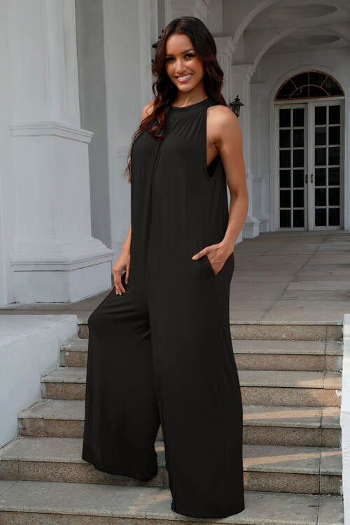 Double Take Full Size Tie Back Cutout Sleeveless Jumpsuit at Kamakhyaa by Trendsi. This item is Double Take, Ship from USA, Trendsi, Womenswear