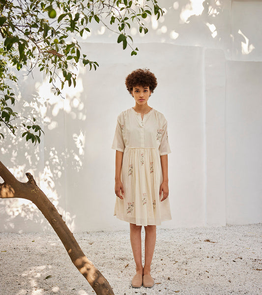 Dripping Love Dress at Kamakhyaa by Khara Kapas. This item is Casual Wear, Midi Dresses, Mul Cotton, Off-White, Oh! Sussana Spring 2023, Organic, Regular Fit, Solids, Womenswear