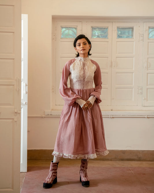Dusty Blush at Kamakhyaa by The Loom Art. This item is Casual Wear, Chanderi Organza Silk, Fitted At Waist, July Sale, July Sale 2023, Lucid Dreams, Luicid Dream, Midi Dresses, Organic, Pink, Solids, Womenswear