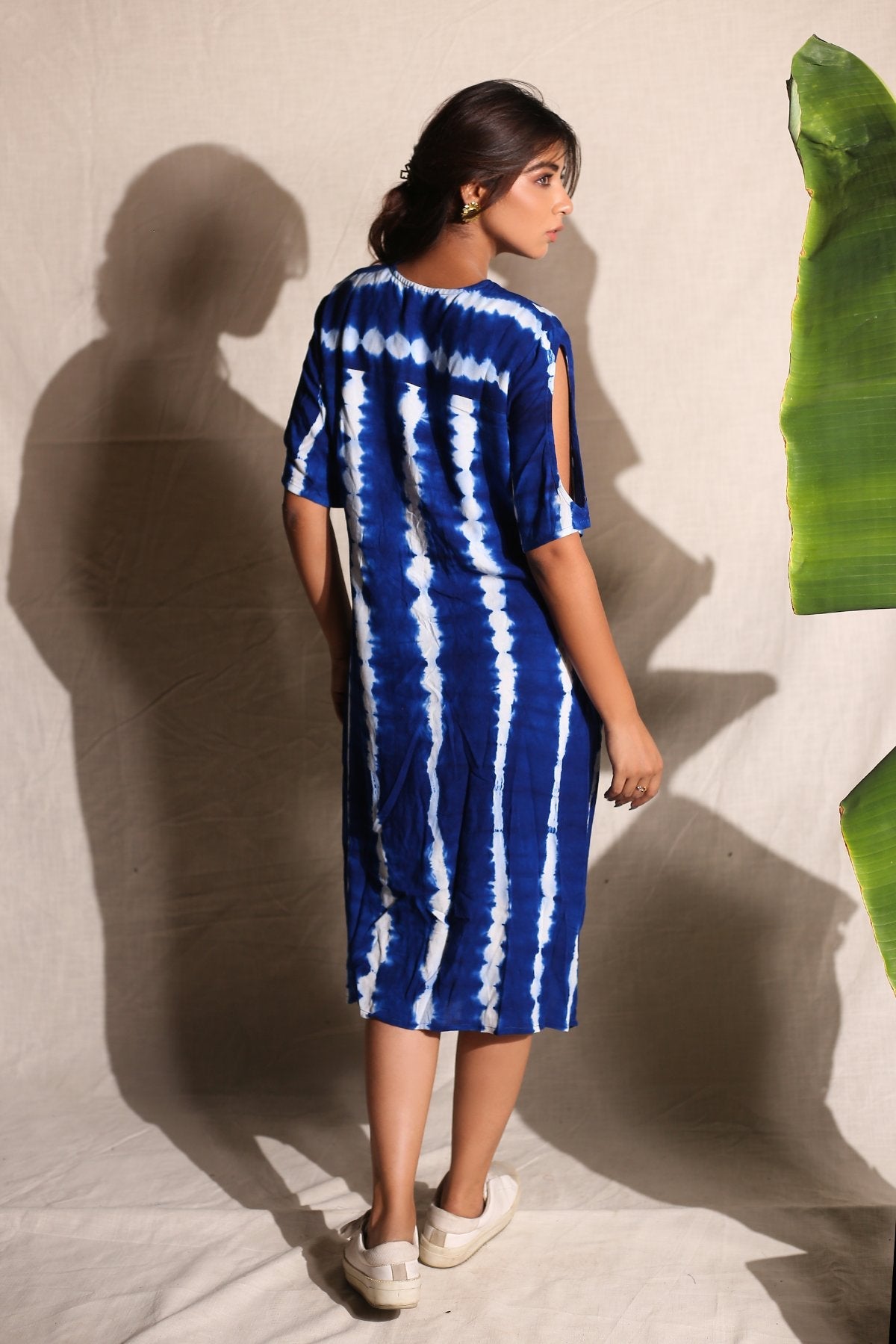 Electric Blue Knee Length Dress at Kamakhyaa by Keva. This item is Blue, Day Dream, Midi Dresses, Natural, Relaxed Fit, Resort Wear, Shirt Dresses, Tie & Dye, Womenswear