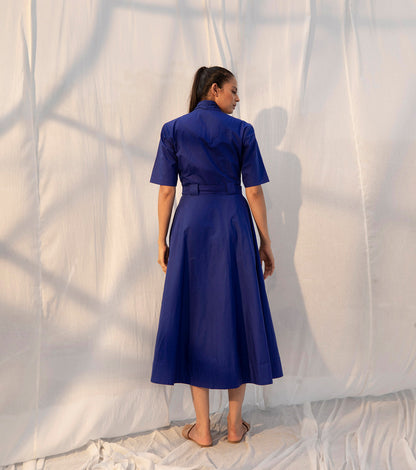 Electric Blue Midi Dress at Kamakhyaa by Khara Kapas. This item is Blue, Evening Wear, FB ADS JUNE, Midi Dresses, Natural, Poplin, Regular Fit, Sienna KK, Solids, Womenswear, Wrap Dresses