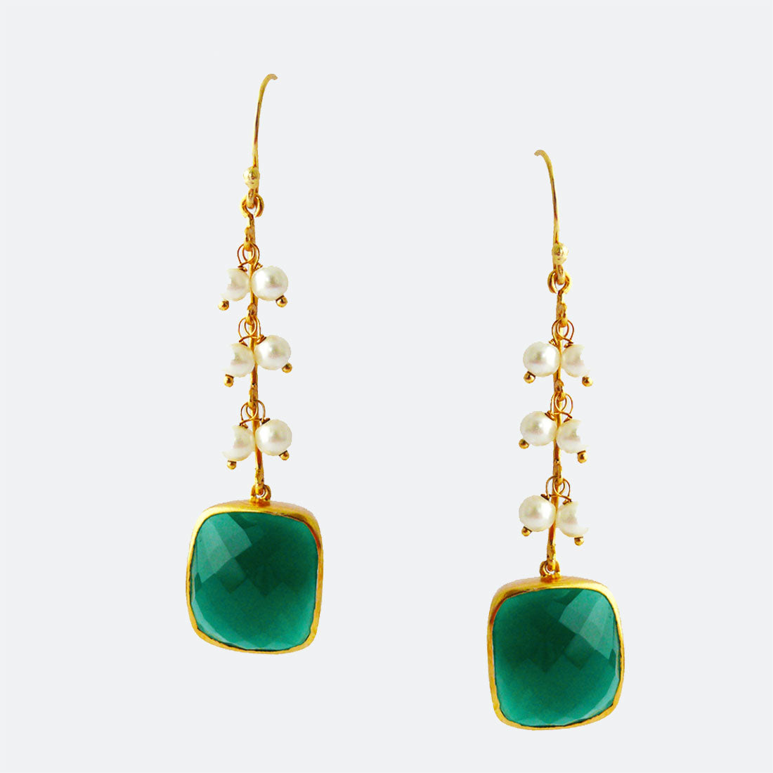 Elegance Emeralds Brass, Casual Wear, Earrings, Free Size, Gold Plated, Green, Re-polishable, Solids Kamakhyaa