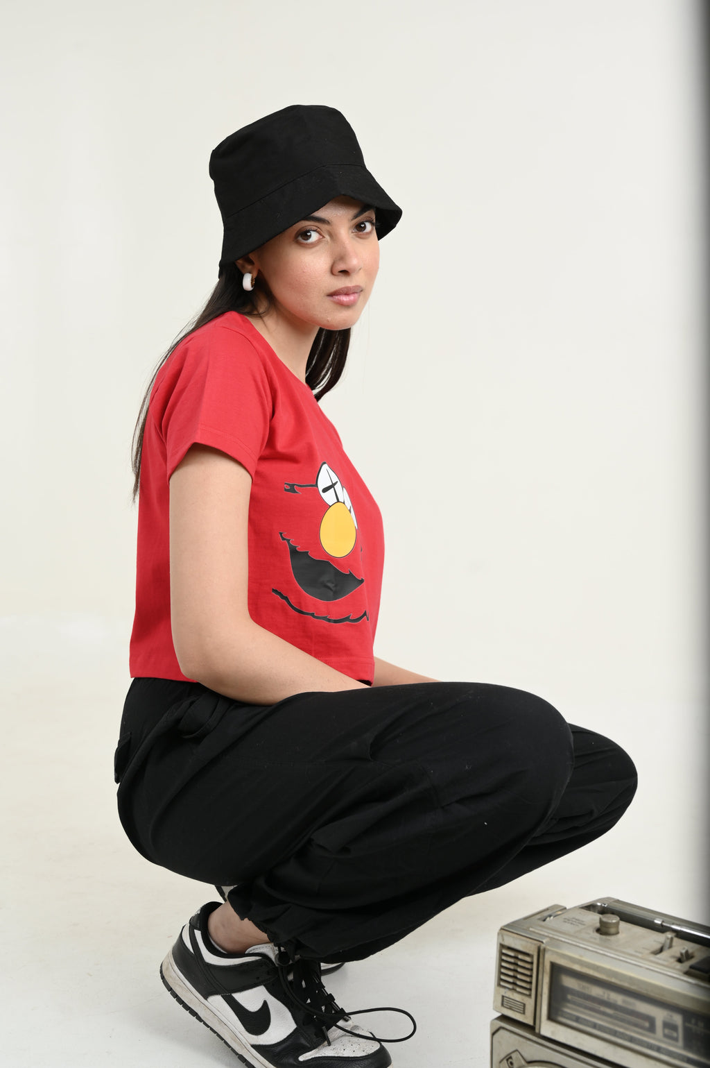 Elmo 100% Cotton Crop Red T-shirt at Kamakhyaa by Unfussy. This item is 100% cotton, Casual Wear, Crop Tops, Organic, Oversized Fit, Printed, Red, T-Shirts, Unfussy, Unisex, Womenswear