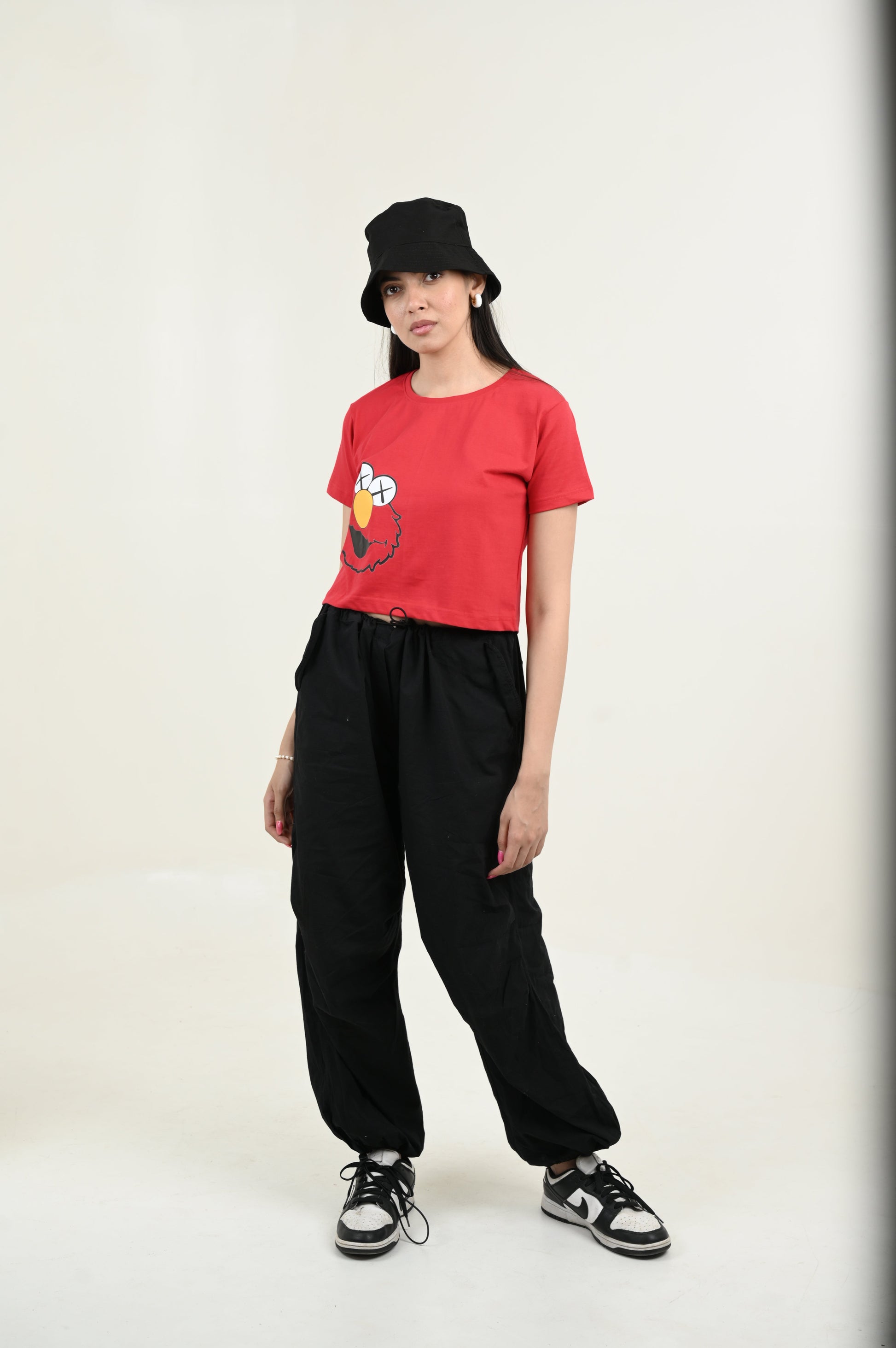 Elmo 100% Cotton Crop Red T-shirt at Kamakhyaa by Unfussy. This item is 100% cotton, Casual Wear, Crop Tops, Organic, Oversized Fit, Printed, Red, T-Shirts, Unfussy, Unisex, Womenswear