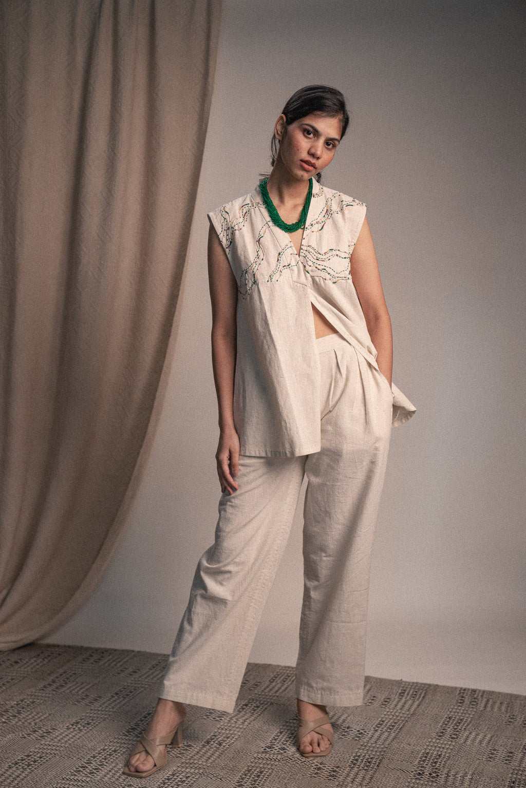 Embroidered Shrug at Kamakhyaa by Lafaani. This item is 100% pure cotton, Casual Wear, Embroidered, Kora, Organic, Regular Fit, Rewind, Shrugs, Solids, Undyed and Unbleached, Womenswear