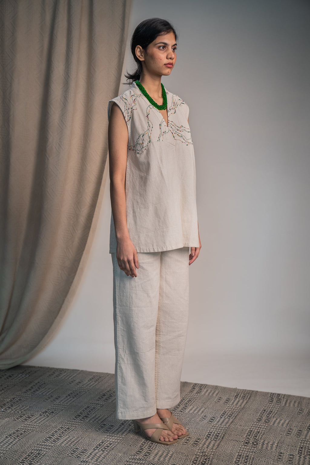 Embroidered Shrug at Kamakhyaa by Lafaani. This item is 100% pure cotton, Casual Wear, Embroidered, Kora, Organic, Regular Fit, Rewind, Shrugs, Solids, Undyed and Unbleached, Womenswear