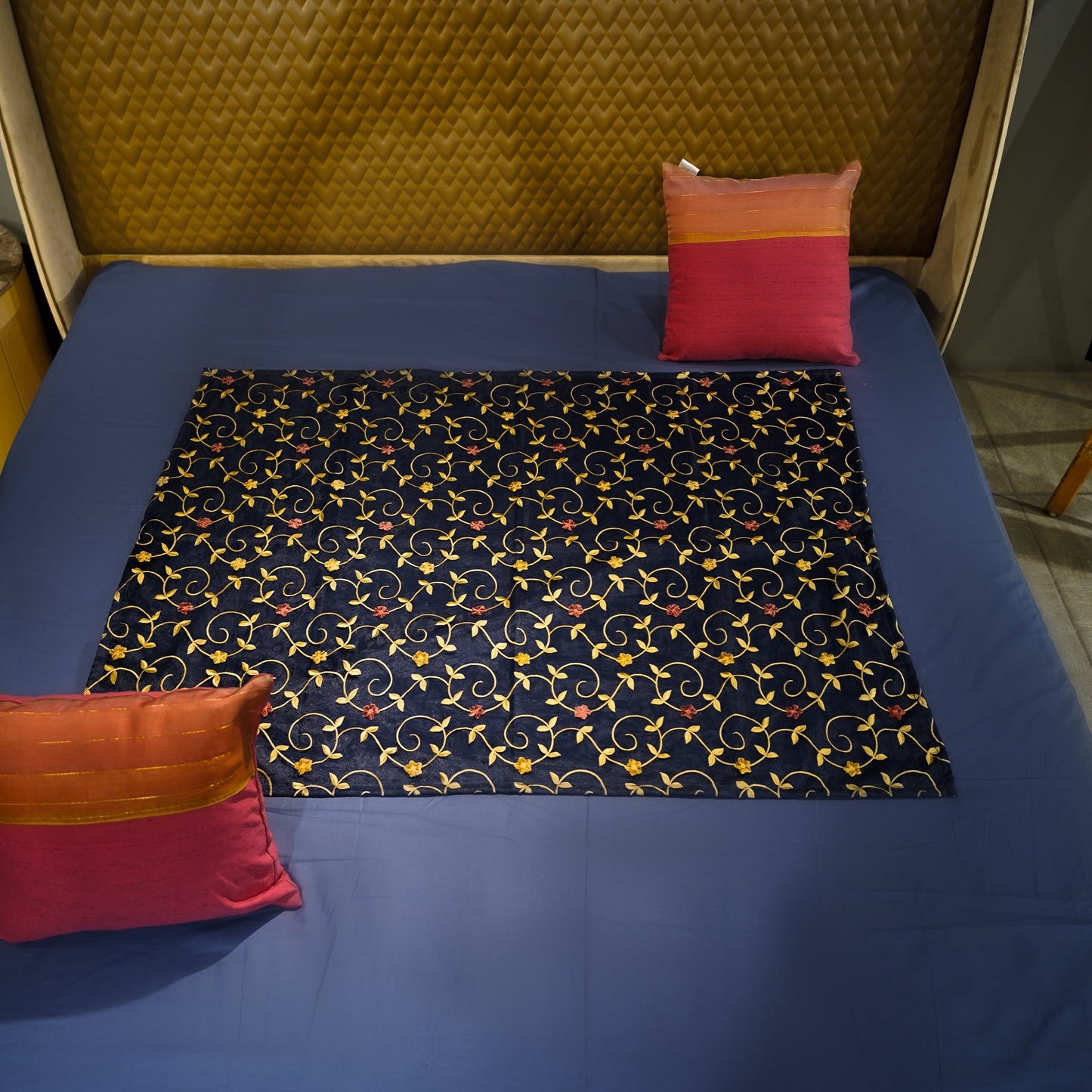 Enchanted Bloom Bed Throw at Kamakhyaa by Aetherea. This item is Bed Throws, Cotton, Home, Royal Blue, Sheer, Upcycled