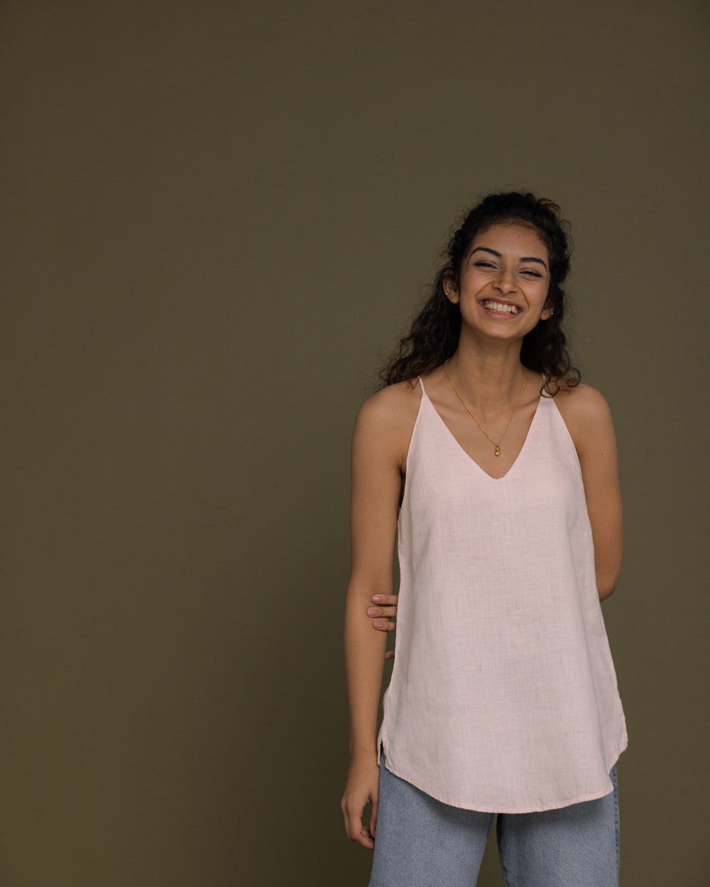 Endless Sunday Top - Ice Pink at Kamakhyaa by Reistor. This item is Casual Wear, Hemp, Natural, Office Wear, Pink, Regular Fit, Solids, Spaghettis, Tops, Womenswear