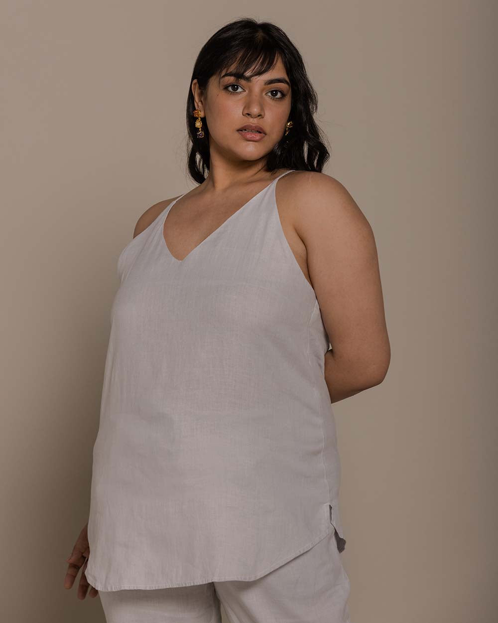 Endless Sunday Top at Kamakhyaa by Reistor. This item is Casual Wear, Grey, Hemp, Natural, Office Wear, Regular Fit, Solids, Spaghettis, Tops, Womenswear