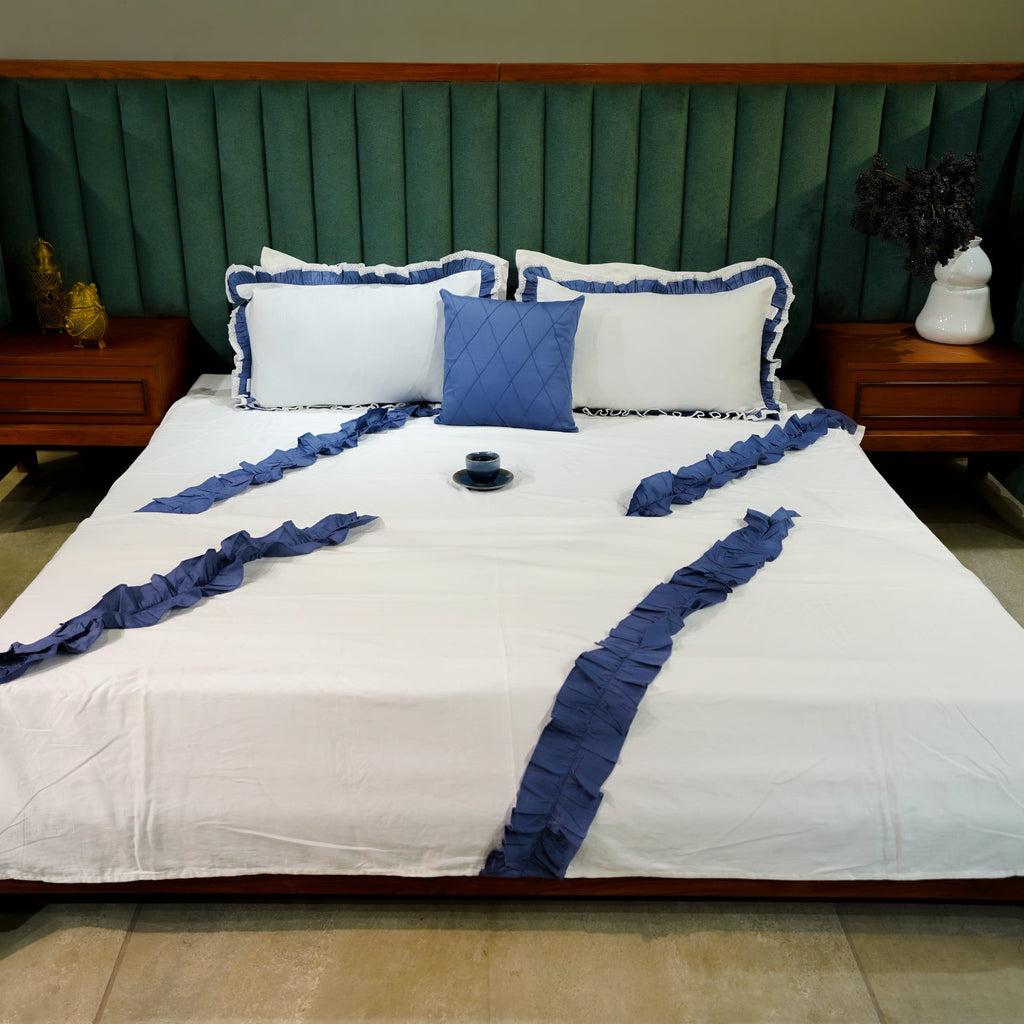 Enriched Frill Cushion Cover at Kamakhyaa by Aetherea. This item is 100% Cotton, Blue, Cushion covers, Home
