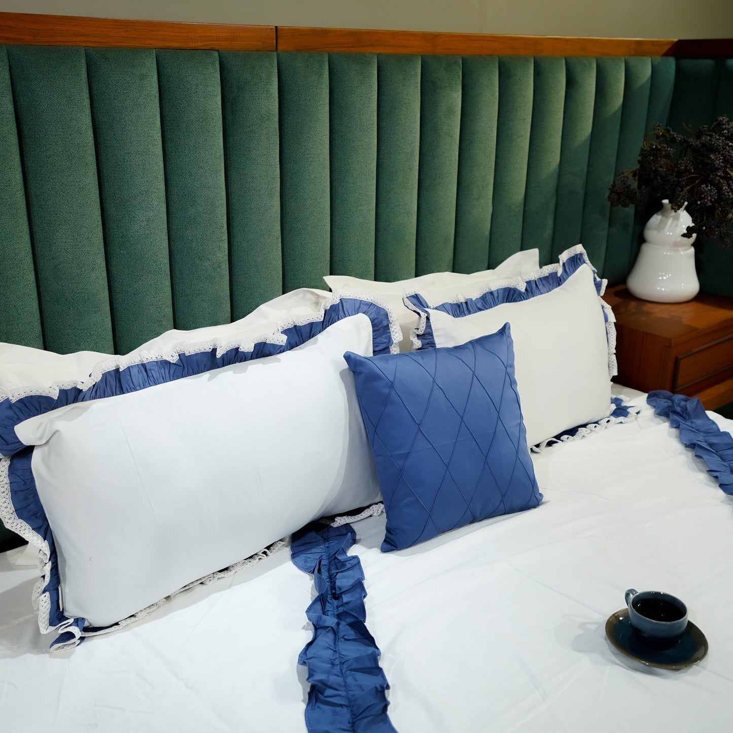 Enriched Frill Cushion Cover at Kamakhyaa by Aetherea. This item is 100% Cotton, Blue, Cushion covers, Home