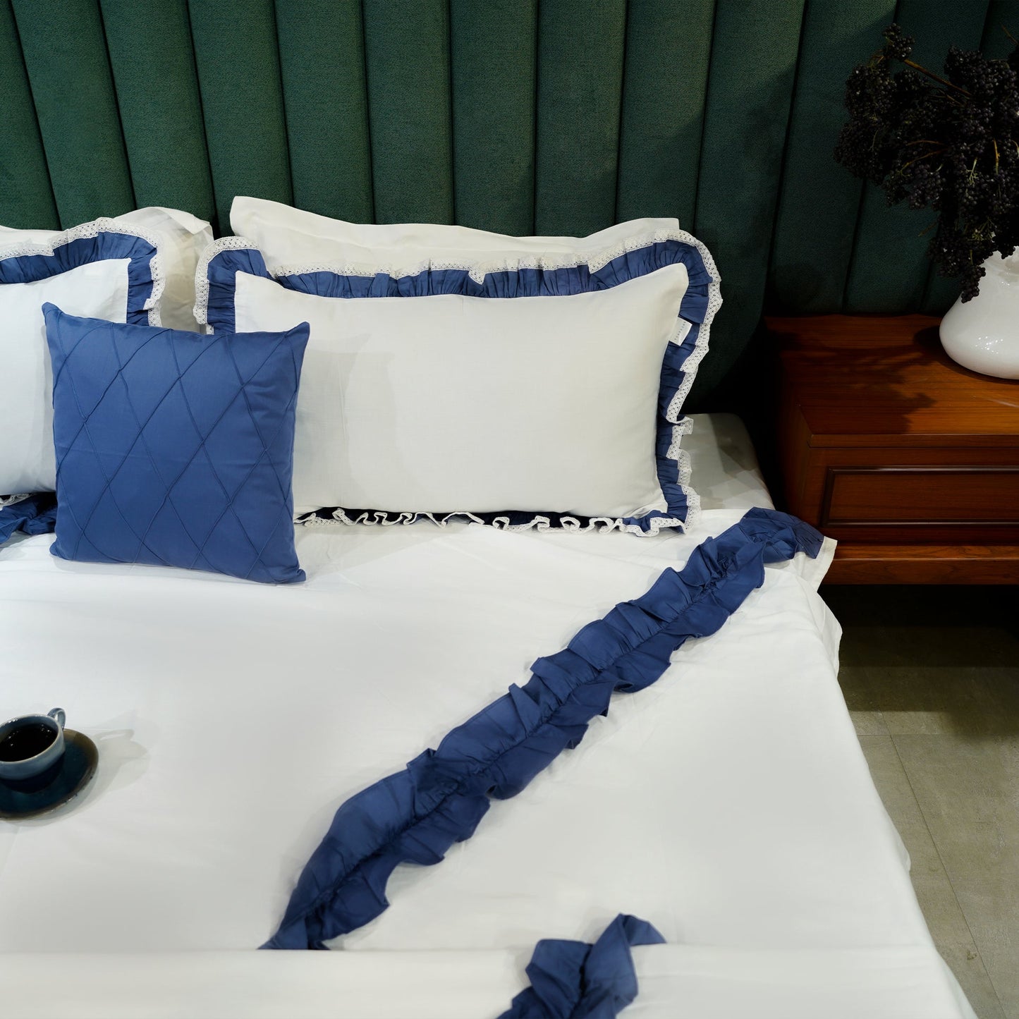 Enriched Frill Cushion Cover at Kamakhyaa by Aetherea. This item is 100% Cotton, Blue, Cushion covers, Home