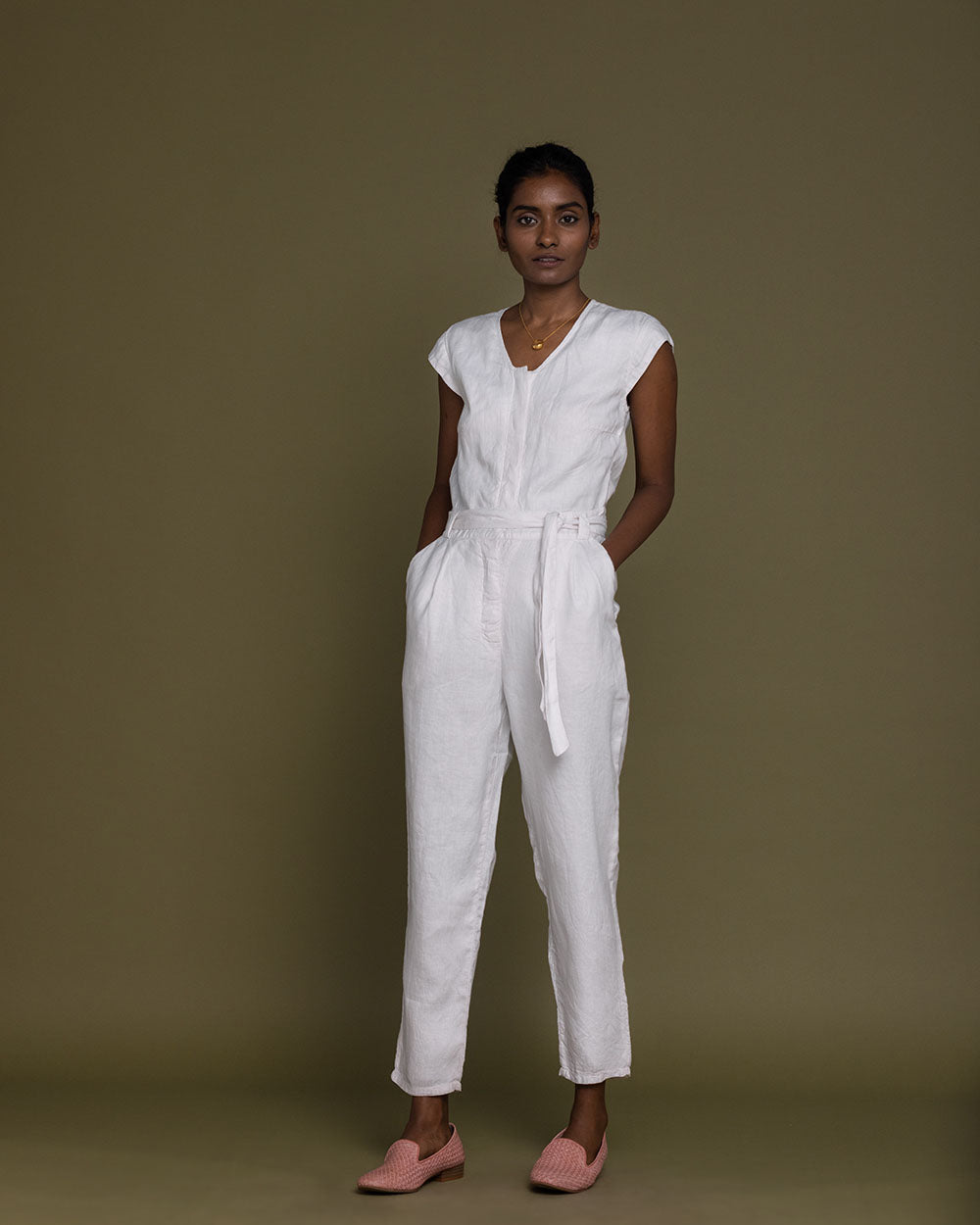 Evening Chai Jumpsuit - Coconut White at Kamakhyaa by Reistor. This item is Best Selling, Casual Wear, Hemp, Jumpsuits, Natural, Regular Fit, Solid Selfmade, Solids, White, Womenswear