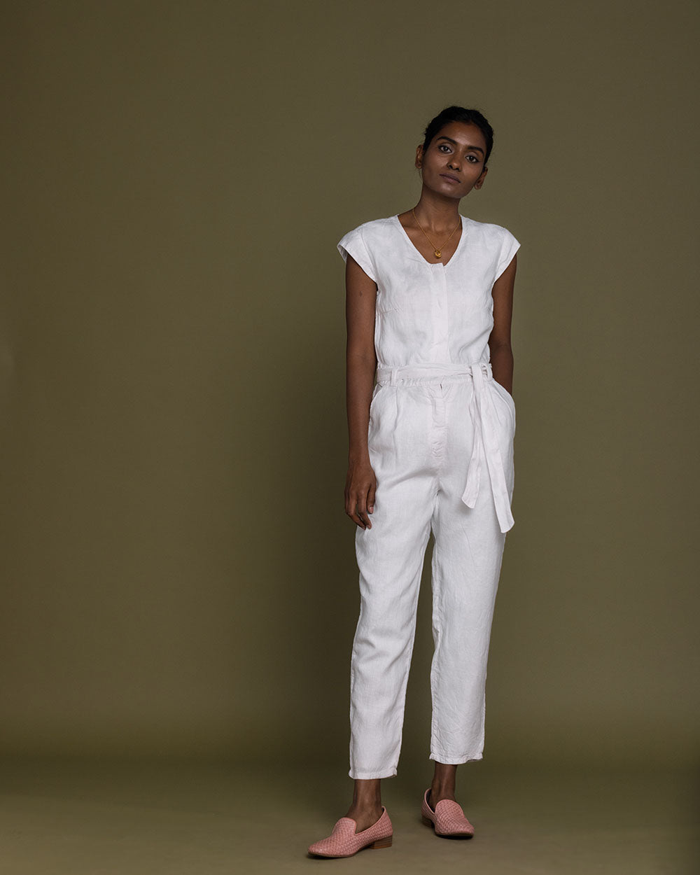 Evening Chai Jumpsuit - Coconut White at Kamakhyaa by Reistor. This item is Best Selling, Casual Wear, Hemp, Jumpsuits, Natural, Regular Fit, Solid Selfmade, Solids, White, Womenswear