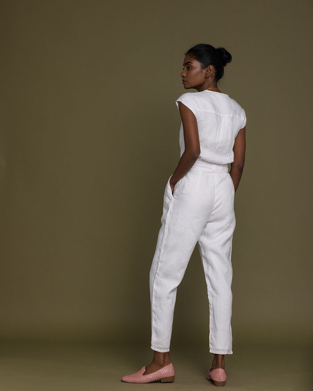 Evening Chai Jumpsuit - Coconut White at Kamakhyaa by Reistor. This item is Best Selling, Casual Wear, Hemp, Jumpsuits, Natural, Regular Fit, Solid Selfmade, Solids, White, Womenswear