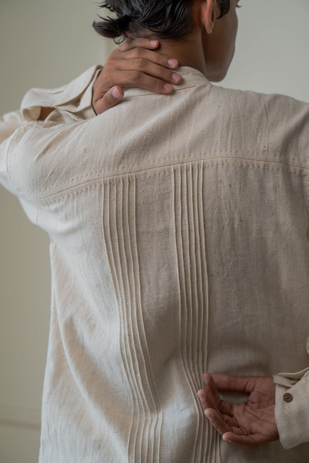 Extra Flap Shirt at Kamakhyaa by Lafaani. This item is 100% pure cotton, Casual Wear, Embroidered, Kora, Materiality, Menswear, Natural with azo free dyes, Organic, Regular Fit, Shirts, Solids, Tops, Undyed and Unbleached