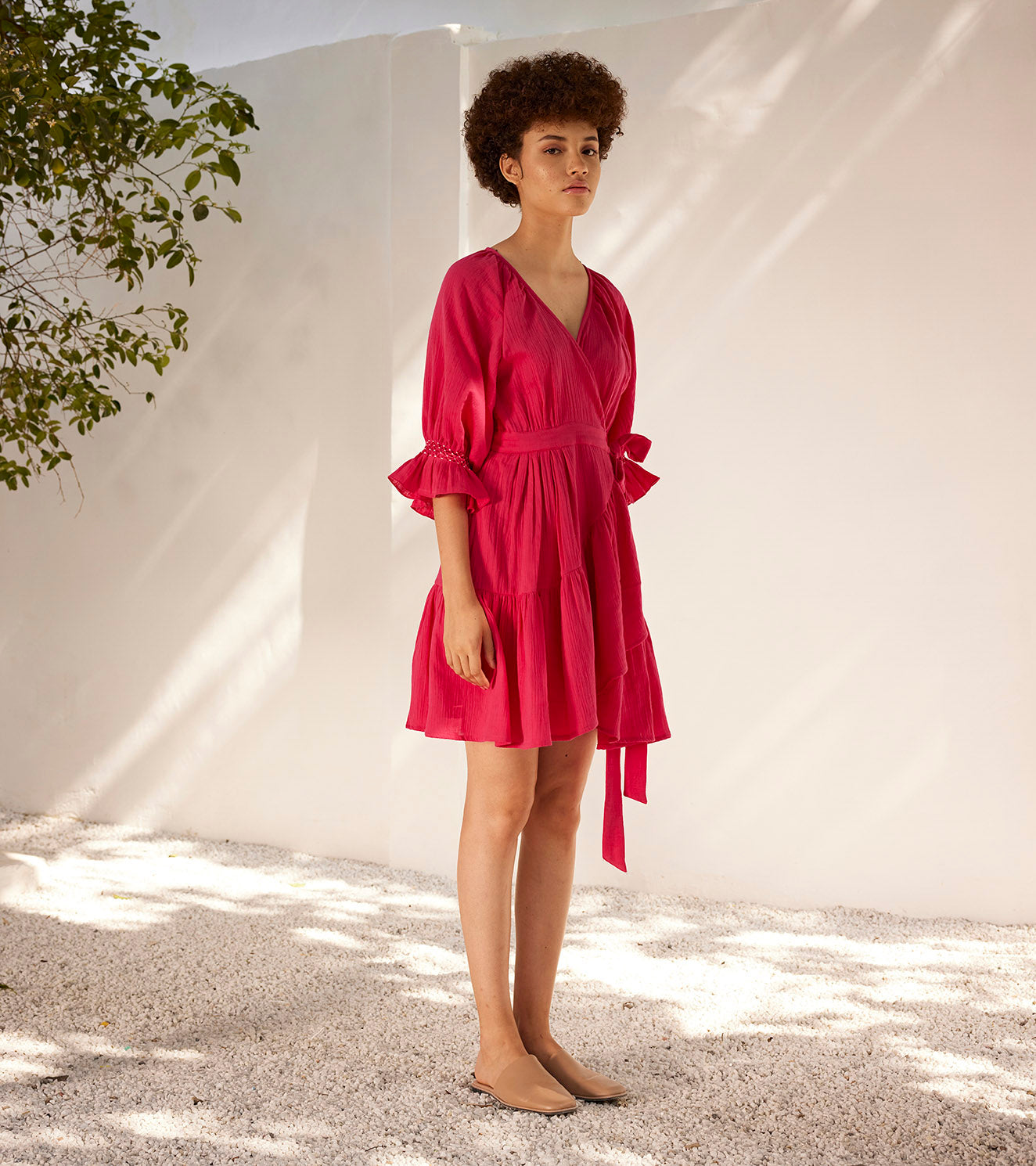 First Love Wrap Dress at Kamakhyaa by Khara Kapas. This item is Best Selling, Casual Wear, Double cotton, For Daughter, For Her, Mini Dresses, Oh! Sussana Spring 2023, Organic, Pink, Relaxed Fit, Solids, Womenswear, Wrap Dresses