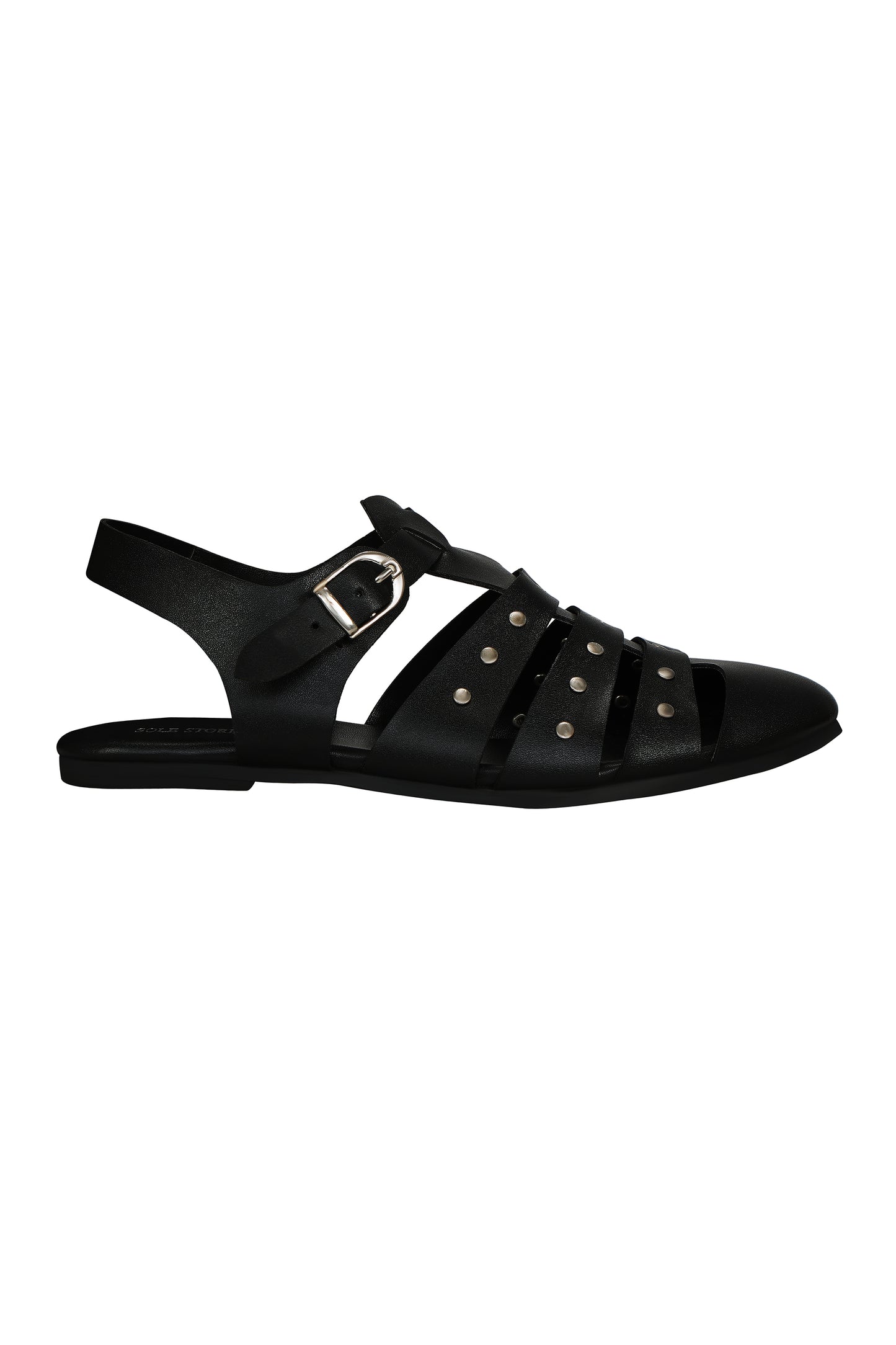 Fishermen Sandals in Black Basics Edit- Chapter II, Black, Faux Leather, Flats, Handcrafted, Relaxed Fit, Solids, Vegan Kamakhyaa