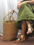 Flats-Criss Cross Metallic Gold Ankle Loop, Casual Wear, Faux leather, Flats, Gold, Recycled, Solids Kamakhyaa