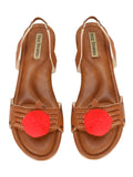 Flats- Criss Cross Tan Brown, Casual Wear, Faux leather, Flats, Open Toes, Recycled, Solids Kamakhyaa