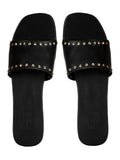 Flats-Rivet Sliders Black Black, Casual Wear, Faux Leather, Flats, Mules, Open Toes, Slip Ons, Solids, Upcycled, Vegan Kamakhyaa