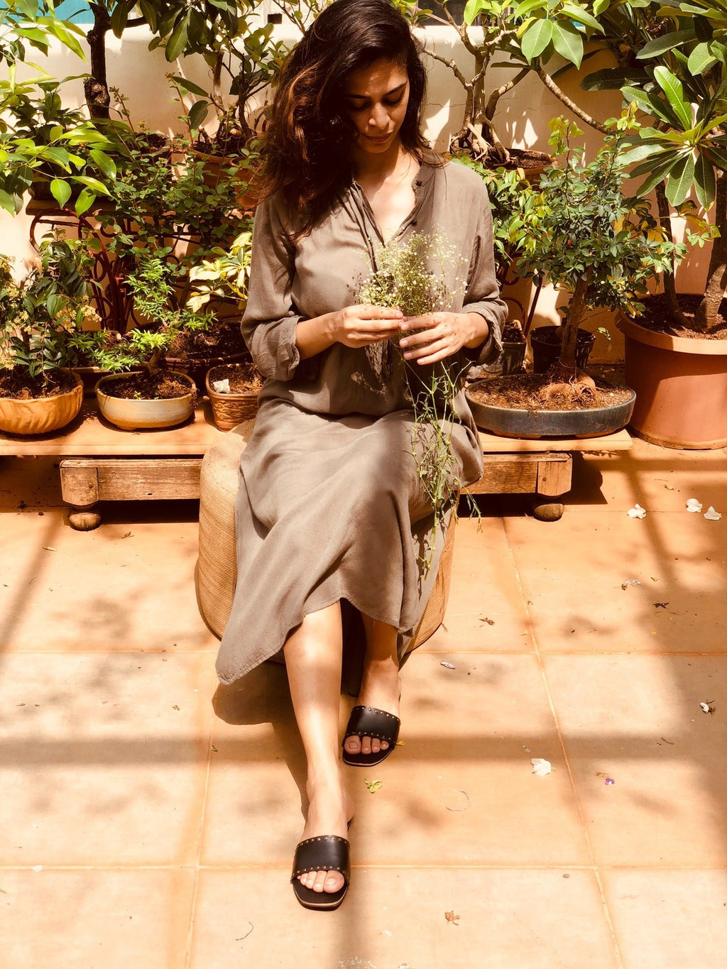 Flats-Rivet Sliders Black Black, Casual Wear, Faux Leather, Flats, Mules, Open Toes, Slip Ons, Solids, Upcycled, Vegan Kamakhyaa