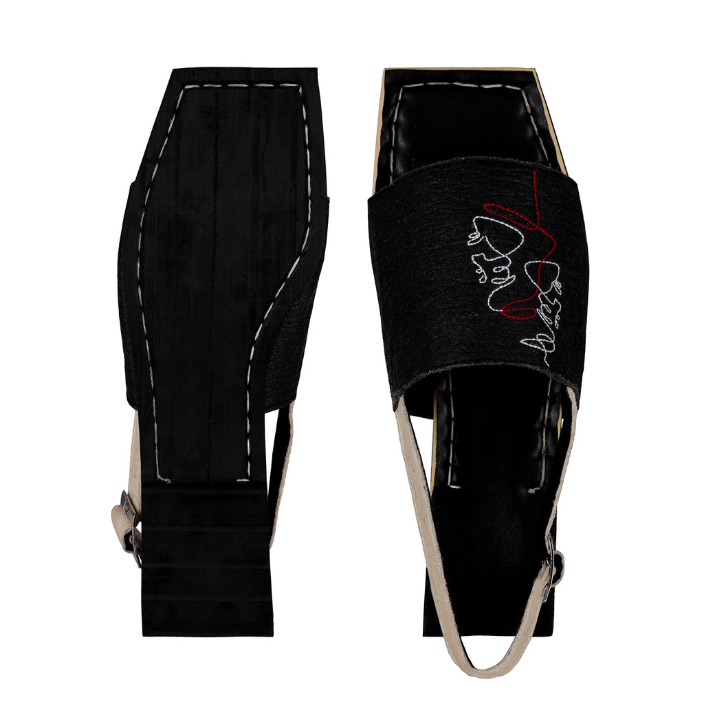 Flats-Yin Backstraps Black, Casual Wear, Embroidered, Faux Leather, Flats, Natural, Pineapple Leaf Fibre, Recycled, Square toe, Upcycled, Upcycled Rubber Tyres, Vegan Kamakhyaa