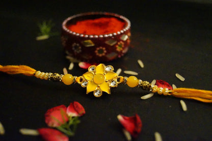 Floral Gold Brass at Kamakhyaa by Kamakhyaa. This item is Green, Grey, jewelry, Natural, Pink, Rakhi, Red, Under 1500, Under 1750, Upcycled, Yellow