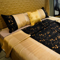 Floral Noir Elegance Bed Cover with Pillow Covers & Cushion/s at Kamakhyaa by Aetherea. This item is Bed Covers, Beige, Black, Cushion, Home, King, Sheer, Silk, Upcycled