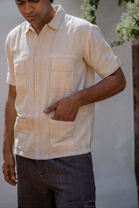 Four Pocket Shirt at Kamakhyaa by Lafaani. This item is 100% pure cotton, Casual Wear, Kora, Menswear, Organic, Regular Fit, Shirts, Solids, Sonder, Undyed and unbleached