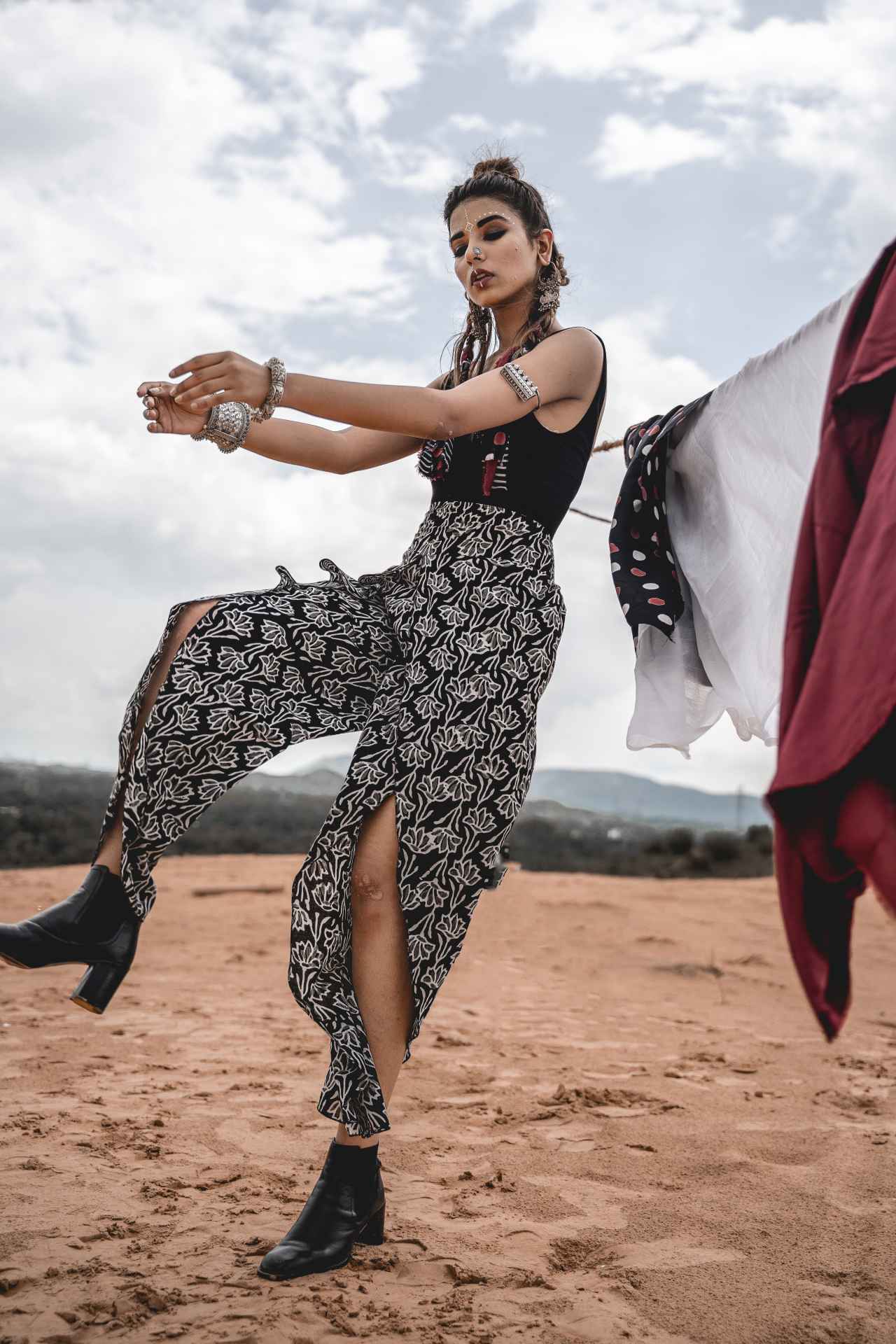 Front Slit Pants at Kamakhyaa by Keva. This item is Black, Block Prints, Cotton, Natural, Pants, Relaxed Fit, Resort Wear, Wild Child, Womenswear