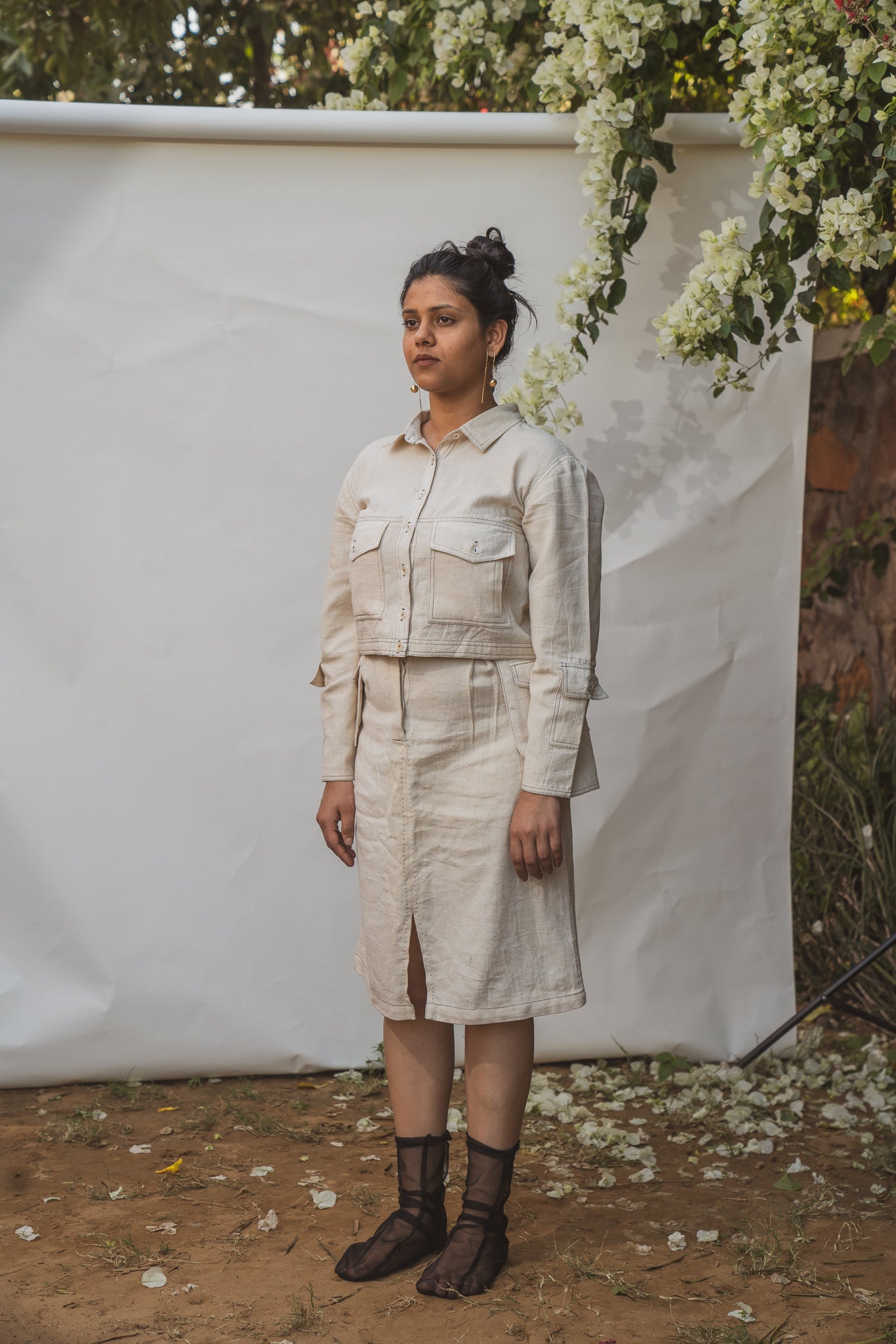 Front Slit Skirt at Kamakhyaa by Lafaani. This item is 100% pure cotton, Casual Wear, Kora, Organic, Regular Fit, Skirts, Solids, Sonder, Undyed and Unbleached, Womenswear