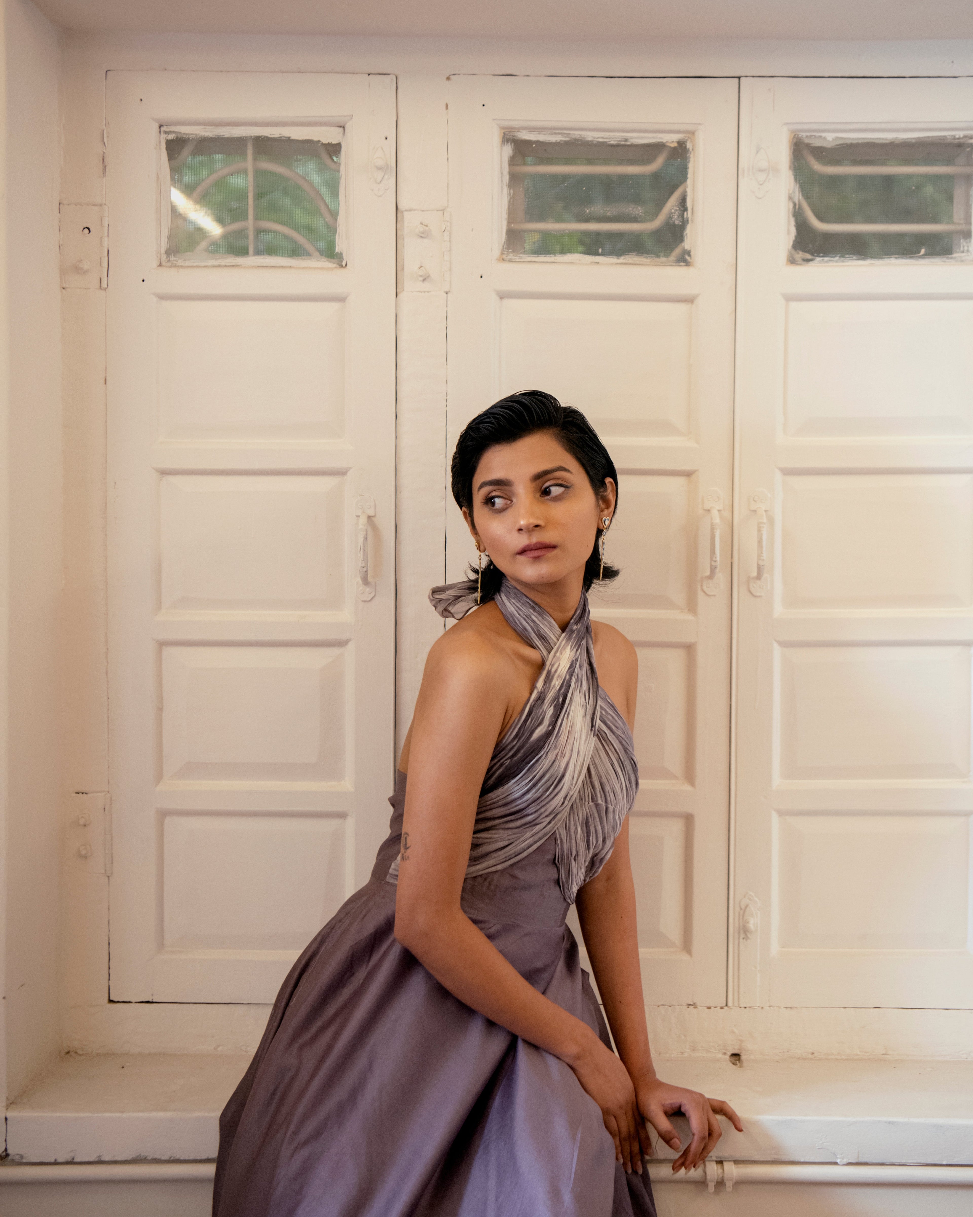 halter dresses online india Shop Blue Art Silk Digital Printed Halter Neck Dress Festive Wear in India