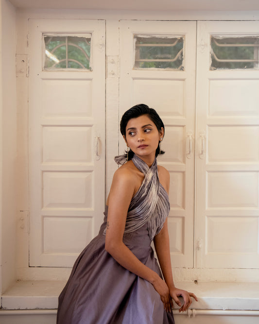 Frosted Mauve at Kamakhyaa by The Loom Art. This item is Casual Wear, Halter Neck Dresses, Handwoven Chanderi Silk, July Sale, July Sale 2023, Lucid Dreams, Luicid Dream, Organic, Pink, Solids, Womenswear