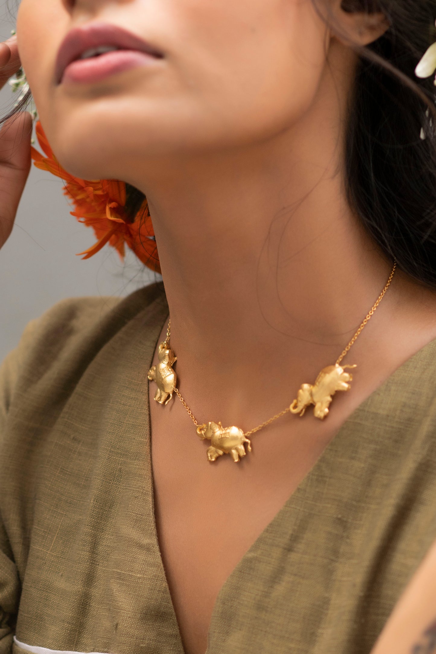 Gajendra Necklace at Kamakhyaa by Amalgam By Aishwarya. This item is Brass, Choker, Fashion Jewellery, Free Size, Gold, jewelry, Natural, Solids, Yellow