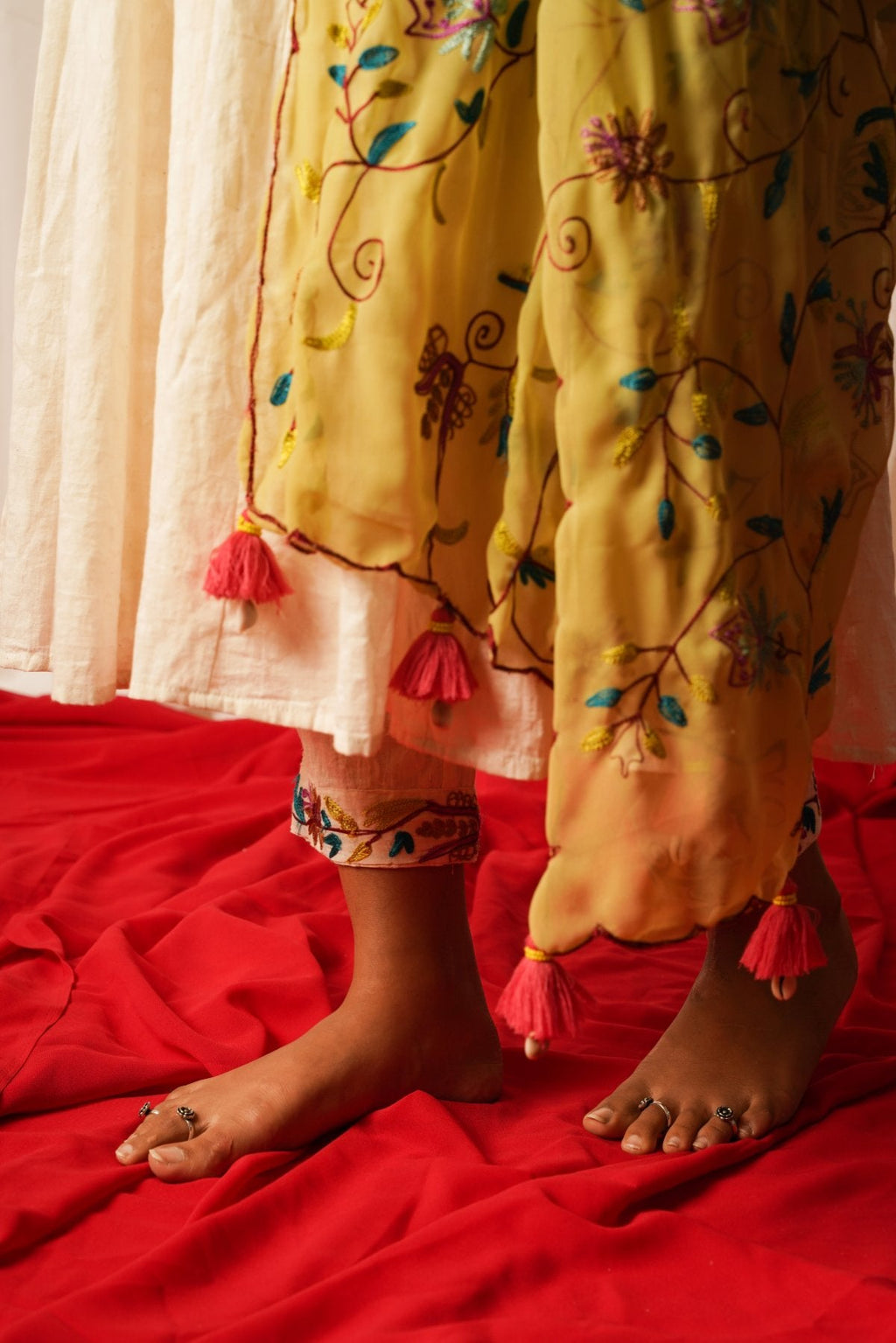 Georgette Duppata With Full Embroidery at Kamakhyaa by Keva. This item is Accessories, Best Selling, Cotton Lurex, Dupattas, Embroidered, Georgette, Green, Indian Wear, Natural, Relaxed Fit, Resort Wear, Tatriz, Womenswear