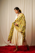 Georgette Duppata With Full Embroidery at Kamakhyaa by Keva. This item is Accessories, Best Selling, Cotton Lurex, Dupattas, Embroidered, Georgette, Green, Indian Wear, Natural, Relaxed Fit, Resort Wear, Tatriz, Womenswear