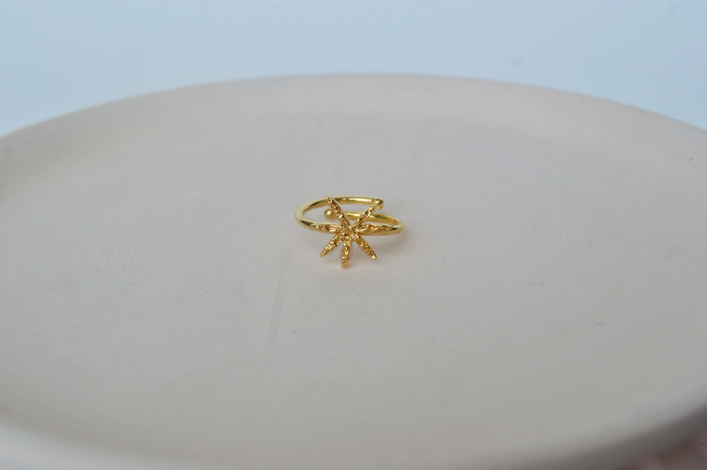 Gold Brass Cinnamon Star Ring at Kamakhyaa by The Loom Art. This item is Brass, Cosmic Dream TLA, Fashion Jewellery, For Daughter, Free Size, Gold, Gold Plated, jewelry, Less than $50, Natural, Products less than $25, Rings, Textured