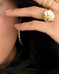 Gold Brass Cinnamon Statement Ring at Kamakhyaa by The Loom Art. This item is Brass, Cosmic Dream TLA, Fashion Jewellery, Free Size, Gold, Gold Plated, jewelry, Less than $50, Natural, Rings, Textured
