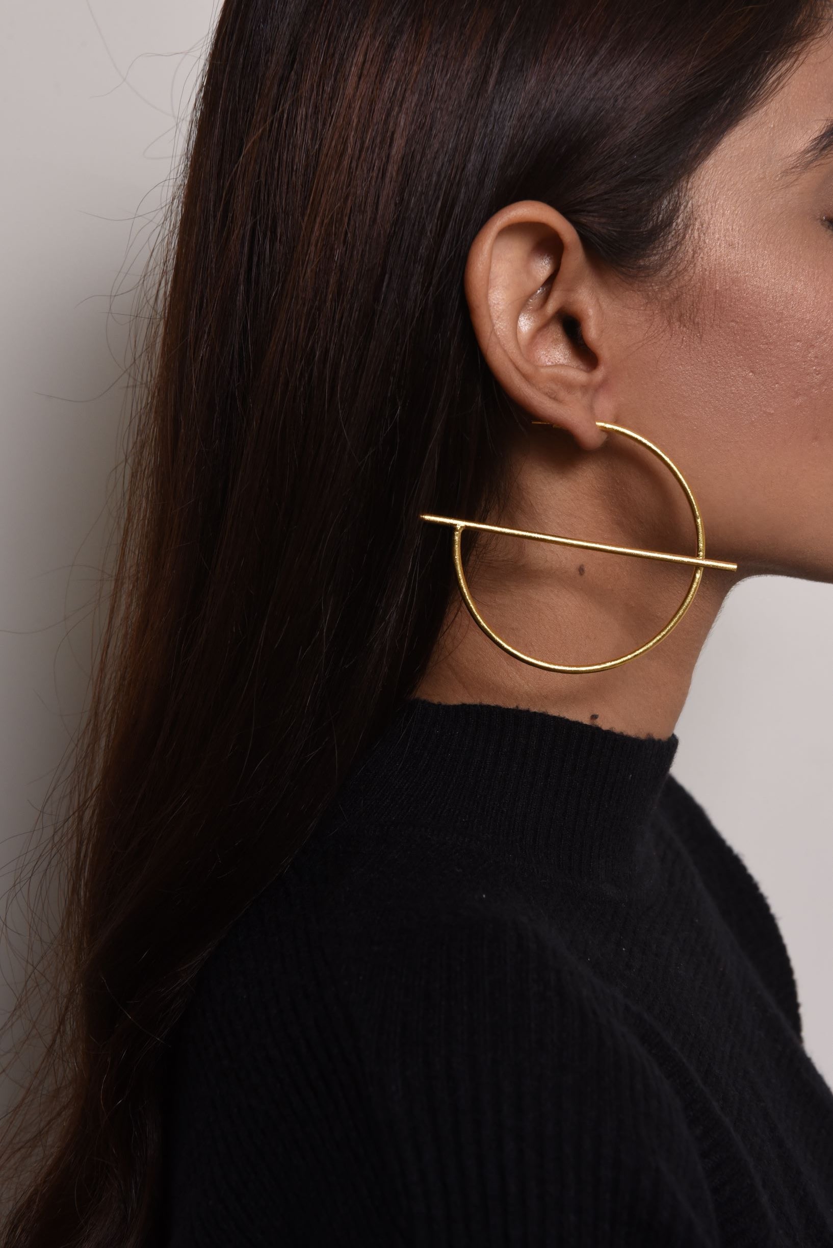 Gold Brass Earrings-Empty Moon Free Size, Gold, Plated, Plated Brass, Hoops, Short Earrings, Statement Pieces Kamakhyaa