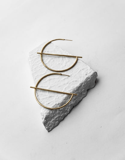 Gold Brass Earrings-Empty Moon Free Size, Gold, Plated, Plated Brass, Hoops, Short Earrings, Statement Pieces Kamakhyaa