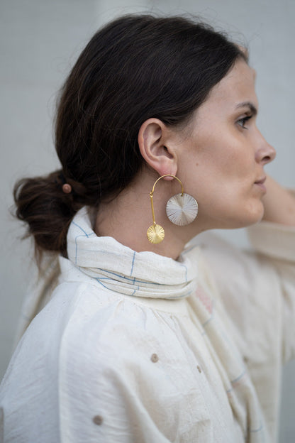 Gold Brass Earrings-Off Balance Free Size, Gold, Plated, Plated Brass, Short Earrings, Statement Pieces Kamakhyaa