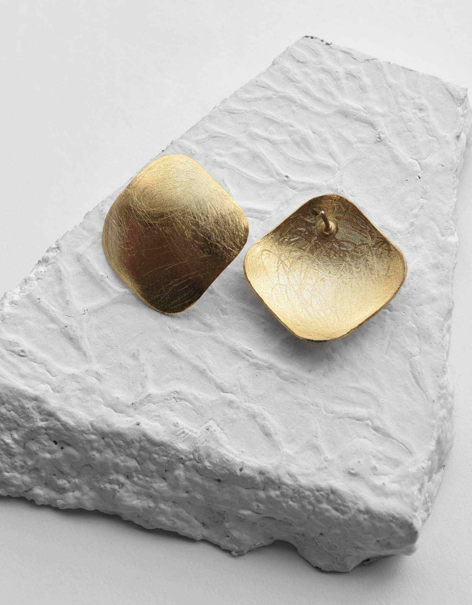 Gold Brass Earrings-Square Duomo Golden Free Size, Gold, Plated, Plated Brass, Statement Pieces, Stud Earrings Kamakhyaa
