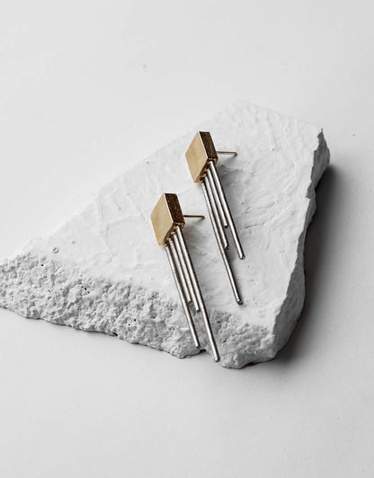 Gold Brass Earrings-Square Trinity Free Size, Gold, Plated, Plated Brass, Statement Pieces Kamakhyaa