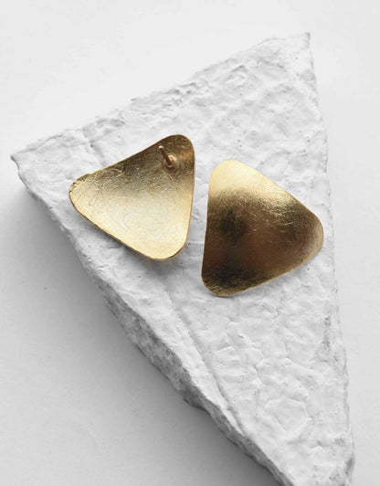 Gold Brass Earrings-Triangle Duomo Golden at Kamakhyaa by De'anma. This item is Brass, Fashion Jewellery, Free Size, Gold, Gold Plated, Gold Plated Brass, jewelry, Less than $50, Natural, Short Earrings, Solids